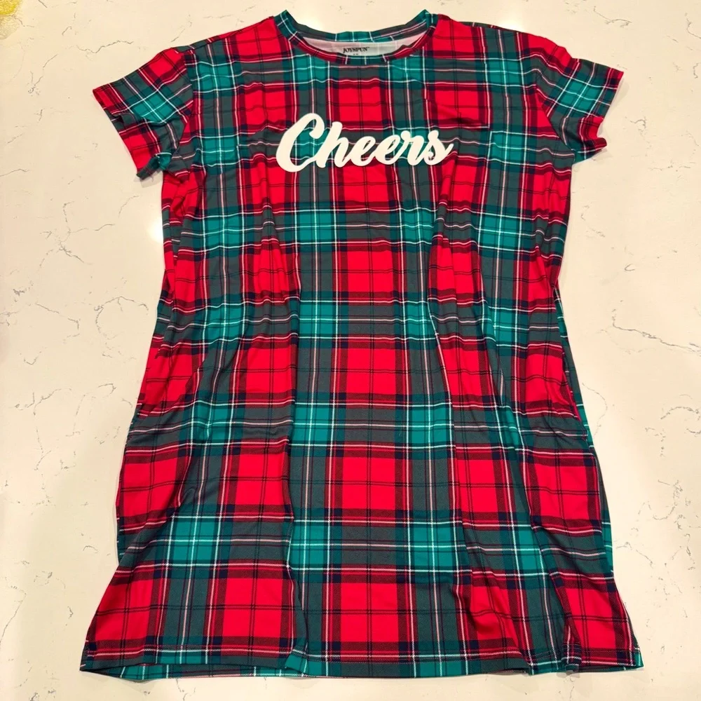 Joyspun Women’s Red and Green Plaid Cheers Holiday Sleep Shirt PJs Size M NWOT - Picture 9 of 9